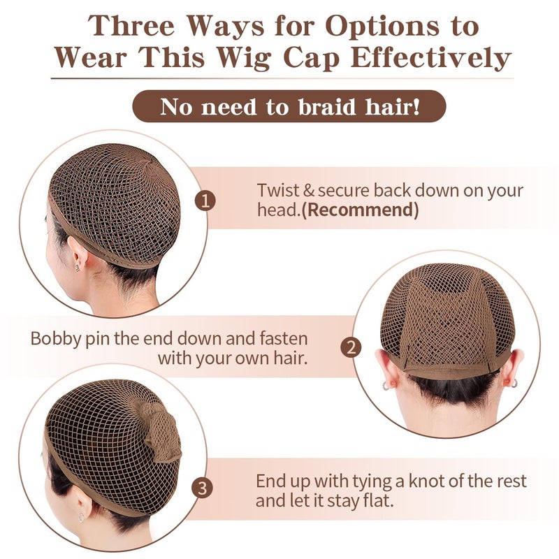 Dreamlover Hair Net for Wig, Brown Mesh Wig Cap for Long Hair, 2 Pieces - Image 2